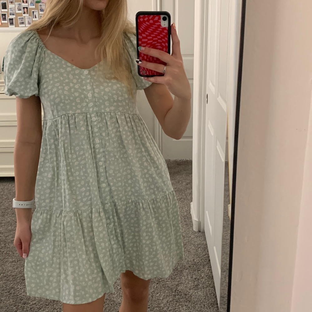 sage floral babydoll dress